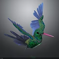 Vibrant Green And Blue Hummingbird With Spread Wings And Pink Beak 3D Rendering