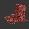 Miniature Stacked Brick Tower Structure With Green Mossy Base Elements