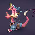 Cute Pink Dragon Character Wearing Blue Hat Holding Glowing Bottle With Scroll