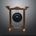 Traditional Decorative Gong With Intricate Dragon Carvings On Wooden Stand
