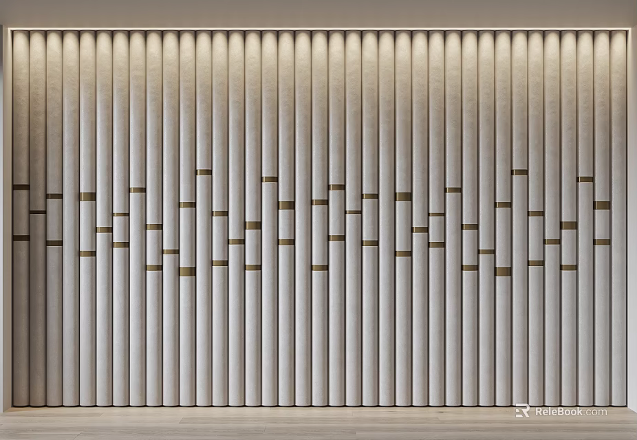 Modern Wooden Slat Wall Interior With Vertical Lines And Geometric Brown Accents 3d model 