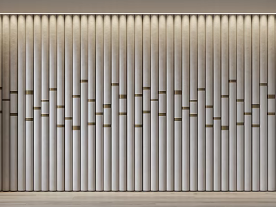 Modern Wooden Slat Wall Interior With Vertical Lines And Geometric Brown Accents 3d model