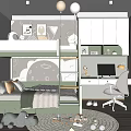 Cozy Kids Room Interior With Bunk Bed Desk Toys Rug And Wall Decor