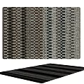 Modern Square Rug With Geometric Stripes And Checkerboard Pattern For Home Decor