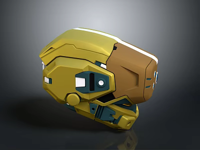 Futuristic Sci Fi Helmet With Yellow And Brown Mechanical Design And Armored Visor 3d model