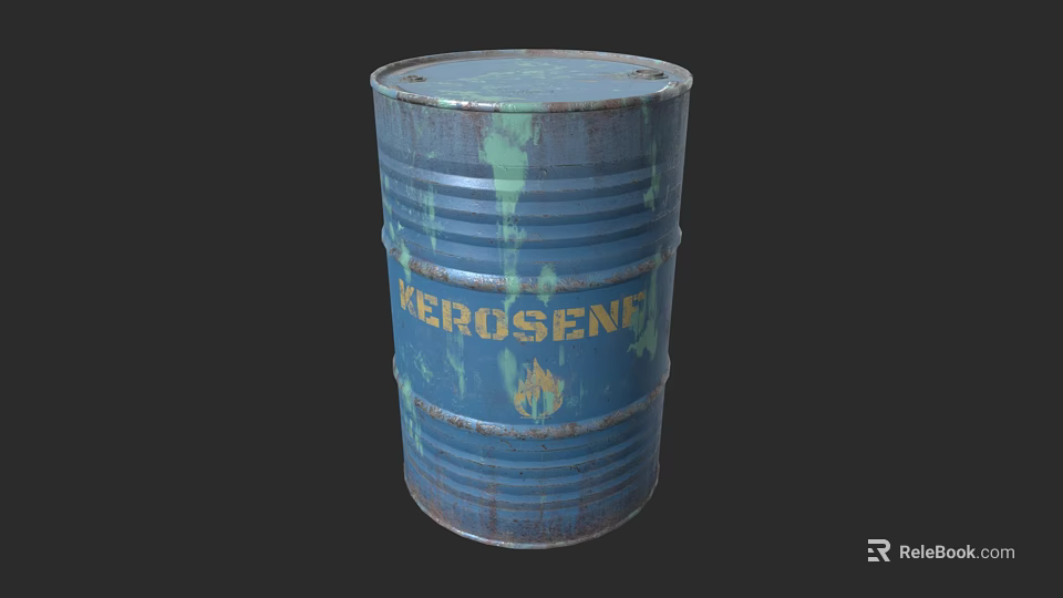 Blue Industrial Kerosene Barrel With Rusty Surface And Visible Label 3d model 