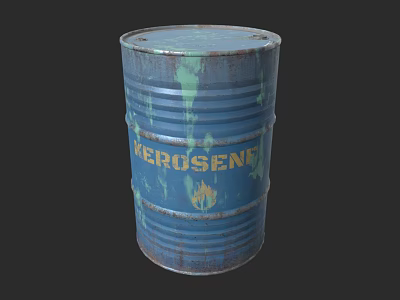 Blue Industrial Kerosene Barrel With Rusty Surface And Visible Label 3d model
