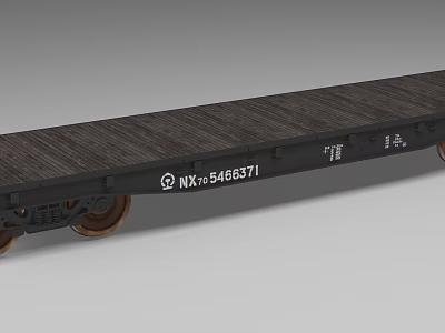 Black Flatbed Train Car With Wooden Deck And Metal Wheels NX 5466571 3d model