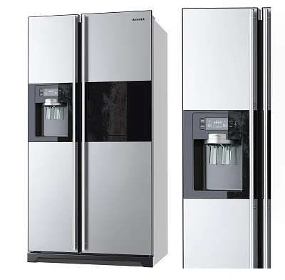 Modern Stainless Steel Refrigerator With Water Dispenser And Control Panel 3d model