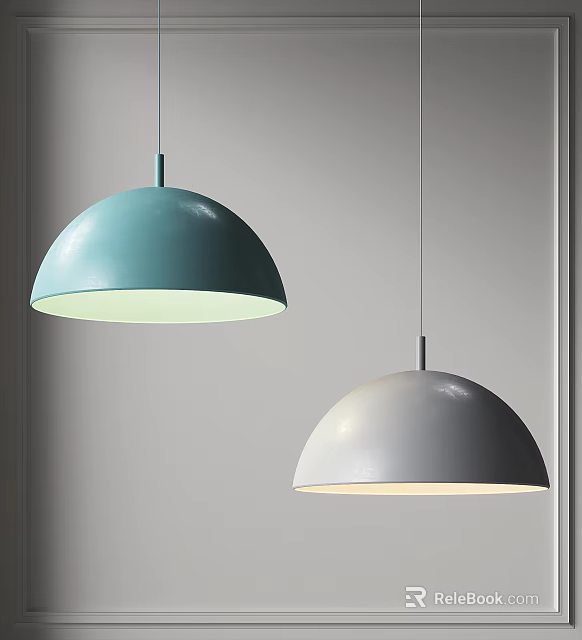 Modern Hemispherical Pendant Lights in Blue and Gray for Interior Space 3d model