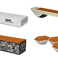 Modern Landscape Seats with Concrete Bases Wooden Tops and Hexagonal Designs