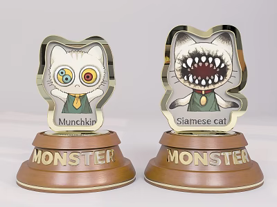 Monster Themed Trophies With Munchkin And Siamese Cat Character Designs 3d model