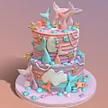 Two Tiered Mermaid Themed Cake With Pastel Pink Purple Decorations Stars And Pearls