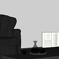 Elegant Wine Bottle And Glass Display With Leather Sofa Lamp And Open Book
