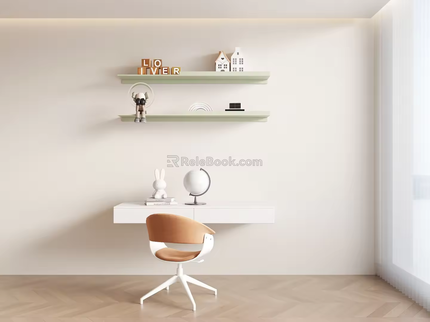 Modern Desk Bookcase Board Children's Desk 3d model