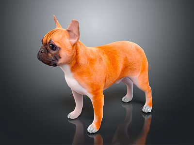 Alert Orange French Bulldog Standing On Shiny Floor With Black Background 3d model