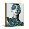 Modern Portrait Painting of Woman with Green Flowers Covering Face and Upper Body