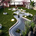 Stunning Water Fountain in Garden with Flowing Water Lawn Stones and Lighting