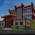 Traditional Chinese Ancient Architecture Courtyard Entrance With Wooden Door Red Lanterns And Stone Pavement