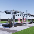Outdoor Stage Setup With Metal Truss Pink Backdrop Grass Field And Sound Equipment