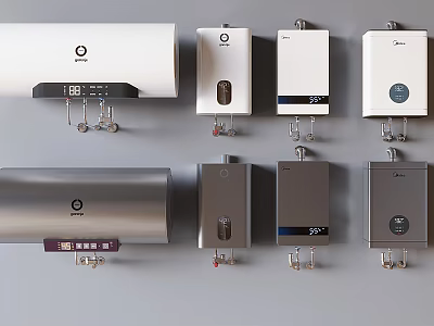 Modern Kitchen Appliances Various Wall Mounted Water Heaters In Different Colors And Designs 3d model