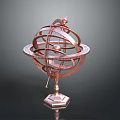 Elegant Copper Ornament Decoration Set With Armillary Sphere Structure Metal Rings And Hexagonal Base