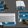 Blue And White Prefabricated Container Buildings With Yellow Stairs And Platforms