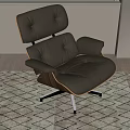 Modern Light Gray Leather Lounge Chair With Wooden Frame On Patterned Area Rug
