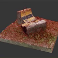 Miniature Scene Model With Yellow Black Ramp Gray Stone Block And Green Grass On Base