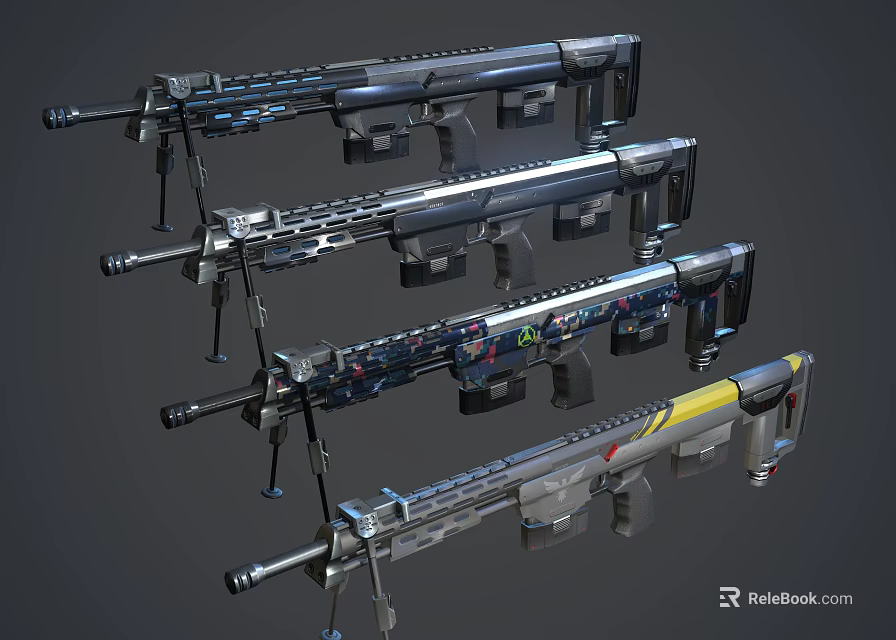 Modern Rifles With Different Futuristic Designs And Decorative Details 3d model 