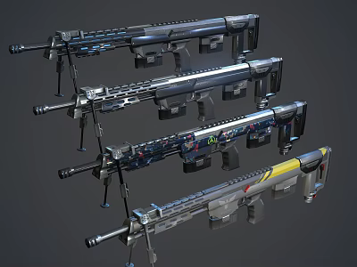 Modern Rifles With Different Futuristic Designs And Decorative Details 3d model