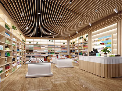 Modern Supermarket Department Store Interior Layout With Shelves Products And Checkout Counter 3d model