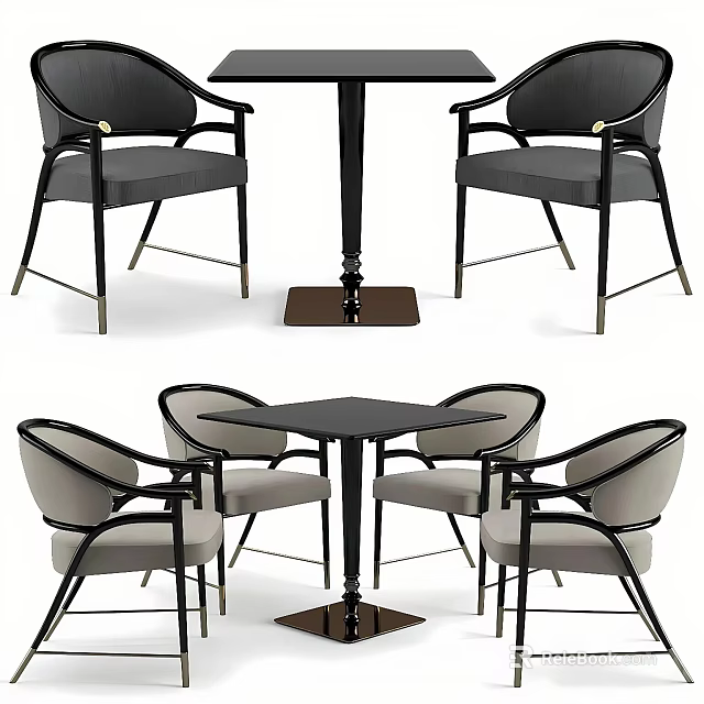 Modern Dining Table Set With Black Gray Chairs And Metal Frame Design 3d model