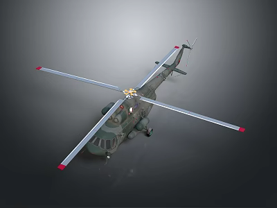 Military Camouflage Helicopter With Main Rotor Tail Rotor Side View And Gray Background 3d model