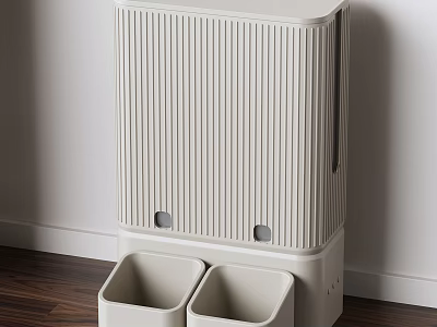 Modern Vertical Pet Feeder With Double Bowl Light Beige Stripe Design For Indoor Use 3d model