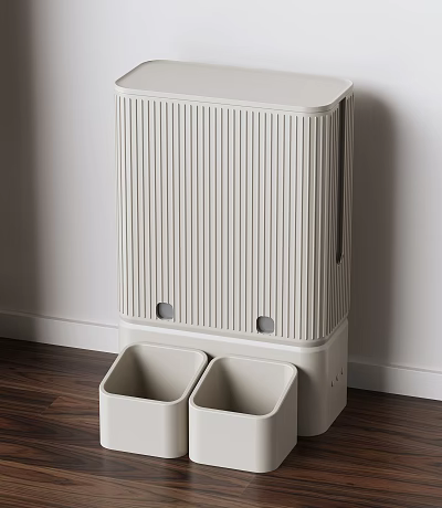 Modern Vertical Pet Feeder With Double Bowl Light Beige Stripe Design For Indoor Use 3d model