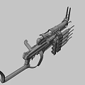 Futuristic Mechanical Weapon With Purple Cylinders Green Components And Metal Frame