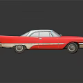 Red Vintage Classic Car Model with Shiny Exterior and Reflection on Dark Background