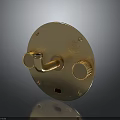 Golden Circular Device Featuring Curved Metal Component Two Knobs And Red Spot On Dark Surface With Reflection 3d model