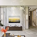 Modern Dining and Living Room Interior With Dining Table Chairs Kitchen Area And Decorative Plants