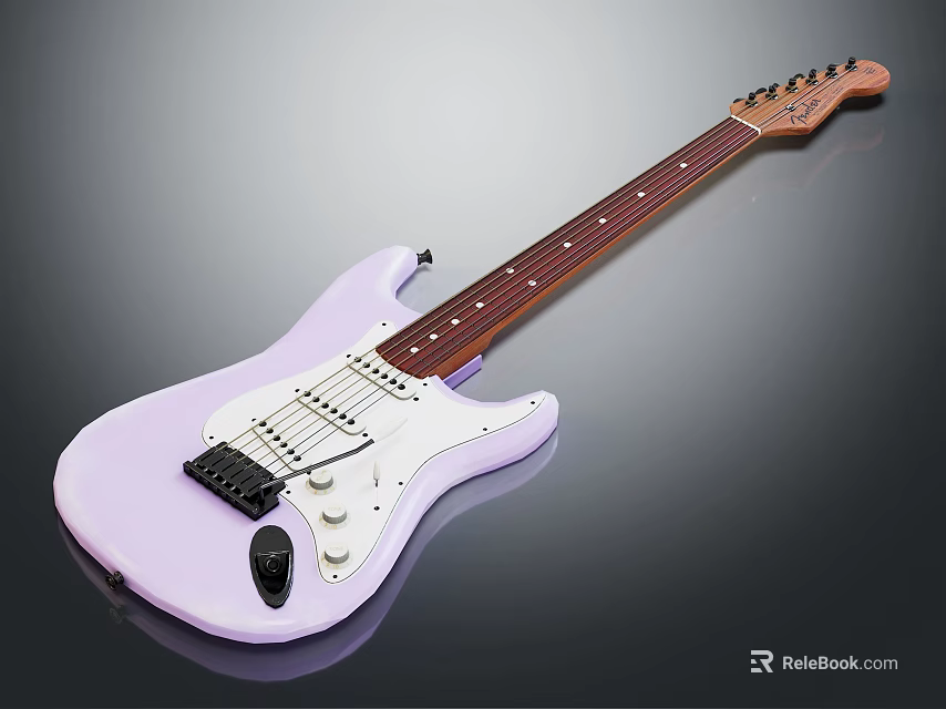 Light Purple Electric Guitar With Wooden Neck Steel Strings Pickups And Control Knobs 3d model