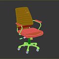 Modern Orange Leather Office Chair With Striped Design Armrests And White Wheels