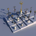 Various Decorative Outdoor Lights with Different Styles on Display Platform 3d model