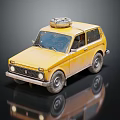 Yellow Retro SUV with Spare Tire on Roof and Classic Body Design