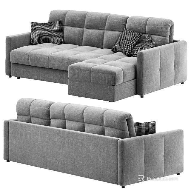 Modern Gray Sectional Sofa With Plush Cushions And Patterned Pillows 3d model