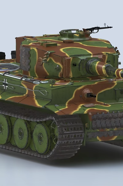 Detailed Military Tank Featuring Green Brown Camouflage Paint Turret Tracks And Gun Barrel 3d model