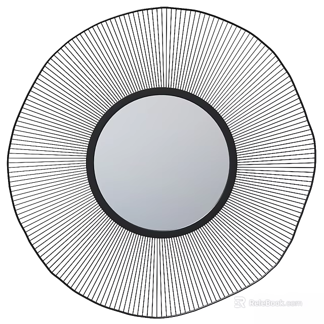 Circular Decorative Mirror With Black Frame And Radial Line Design For Home Decor 3d model 