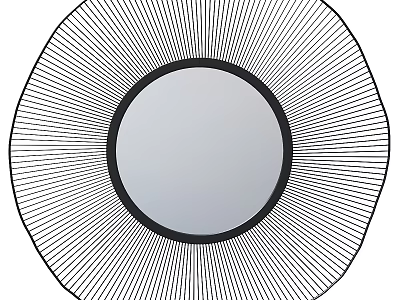 Circular Decorative Mirror With Black Frame And Radial Line Design For Home Decor 3d model