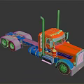 Orange and Blue Semi Truck 3D Model with Shiny Exterior and Cab Design