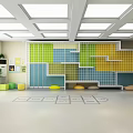 Bright Kindergarten Interior With Colorful Decor Green Plant Wall Number Grid And Kids Tables